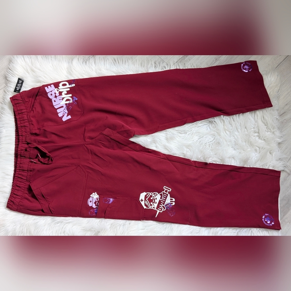 Nurse Drip Glitter Design Scrub Pants XL NWT